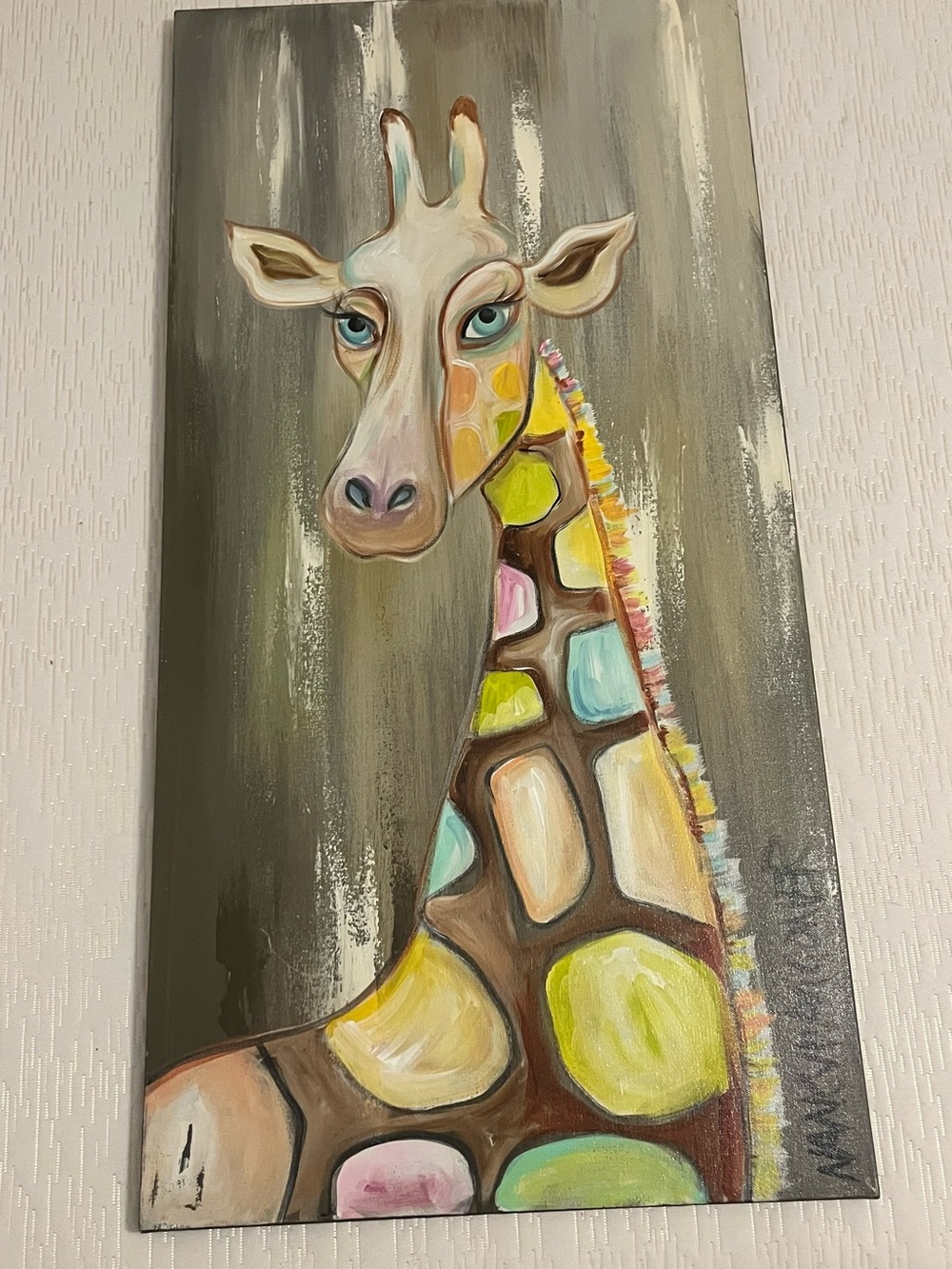 Original Colorful Giraffe painted on Canvas by Nancy Waggoner